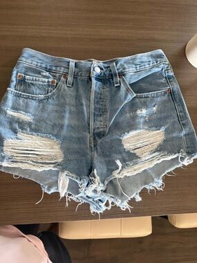 Levi's Light Blue Distressed Denim Cutoff Shorts